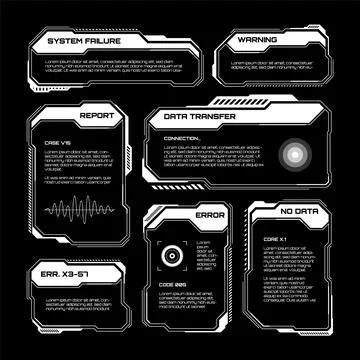 White futuristic HUD, UI elements. Sci-fi user interface text boxes, callouts Illustrazione stock