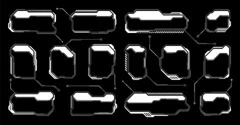 White futuristic HUD, UI elements. Sci-fi user interface text boxes, callouts Illustrazione stock