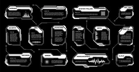 White futuristic HUD, UI elements. Sci-fi user interface text boxes, callouts 库存插图