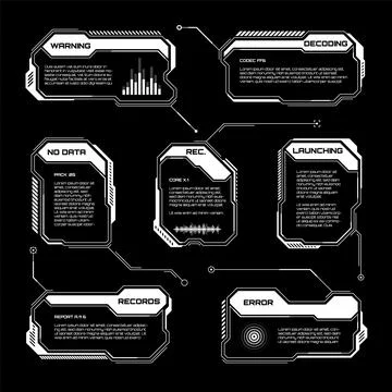 White futuristic HUD, UI elements. Sci-fi user interface text boxes, callouts Illustrazione stock