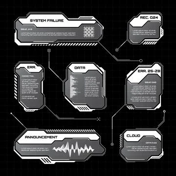 White futuristic HUD, UI elements. Sci-fi user interface text boxes, callouts 库存插图