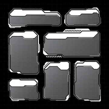 White futuristic HUD, UI elements. Sci-fi user interface text boxes, callouts Stock Illustration
