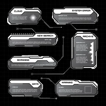 White futuristic HUD, UI elements. Sci-fi user interface text boxes, callouts Illustrazione stock