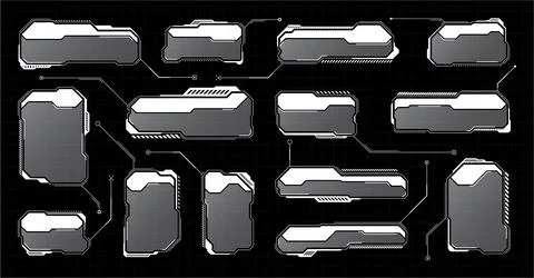 White futuristic HUD, UI elements. Sci-fi user interface text boxes, callouts Stock Illustration