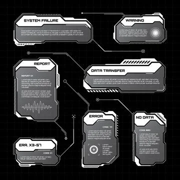White futuristic HUD, UI elements. Sci-fi user interface text boxes, callouts Illustrazione stock
