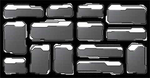 White futuristic HUD, UI elements. Sci-fi user interface text boxes, callouts Stock Illustration
