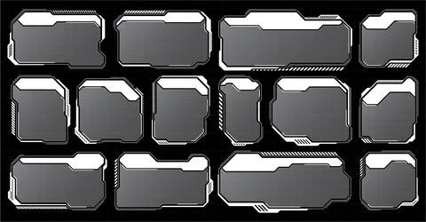 White futuristic HUD, UI elements. Sci-fi user interface text boxes, callouts Stock Illustration