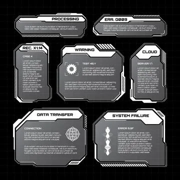 White futuristic HUD, UI elements. Sci-fi user interface text boxes, callouts Stockillustratie