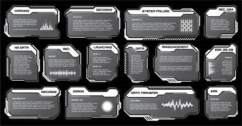 White futuristic HUD, UI elements. Sci-fi user interface text boxes, callouts 库存插图