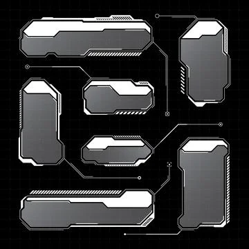 White futuristic HUD, UI elements. Sci-fi user interface text boxes, callouts Stock Illustration