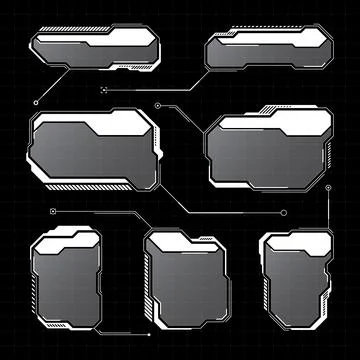 White futuristic HUD, UI elements. Sci-fi user interface text boxes, callouts Stock Illustration