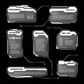 White futuristic HUD, UI elements. Sci-fi user interface text boxes, callouts 스톡 일러스트