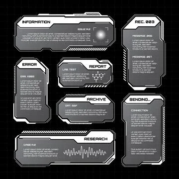 White futuristic HUD, UI elements. Sci-fi user interface text boxes, callouts 스톡 일러스트