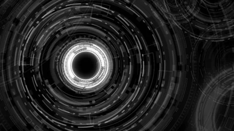White futuristic interface ring dark circular layers, technical marks, glowing s Stock Footage 340564095