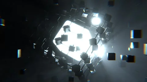 White Futuristic Spinning Cube in Digital Space Background VJ Loop in 4K Stock Footage 344100890