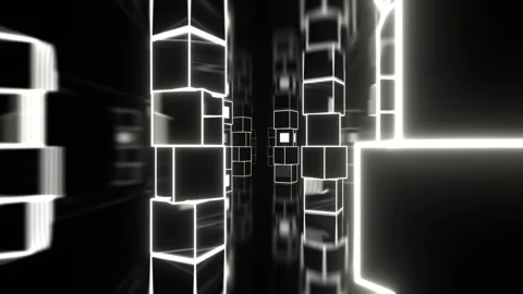 White Futuristic Strobe Corridor with Abstract Cube Columns Background VJ Lo Stock Footage 309006685