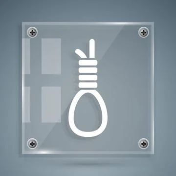 White Gallows rope loop hanging icon isolated on grey background. Rope tied into Stock Illustration