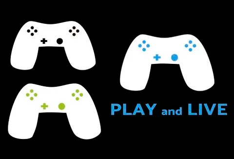 White game controller with black, green or blue buttons on black background 스톡 일러스트