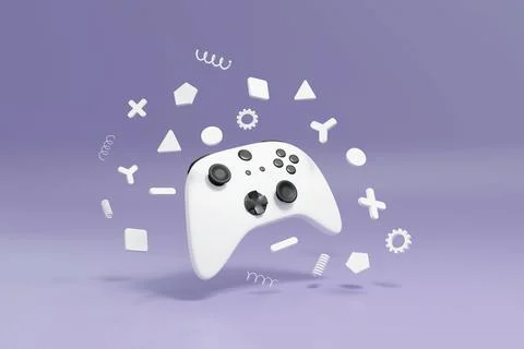 White game controller joystick with geometric shapes 3D render illustration Stock Illustration