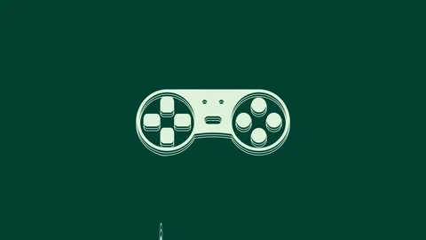 White Game controller or joystick for game console icon isolated on green Stock Footage 236032532