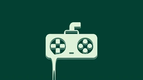 White Game controller or joystick for game console icon isolated on green Stock Footage 236032701