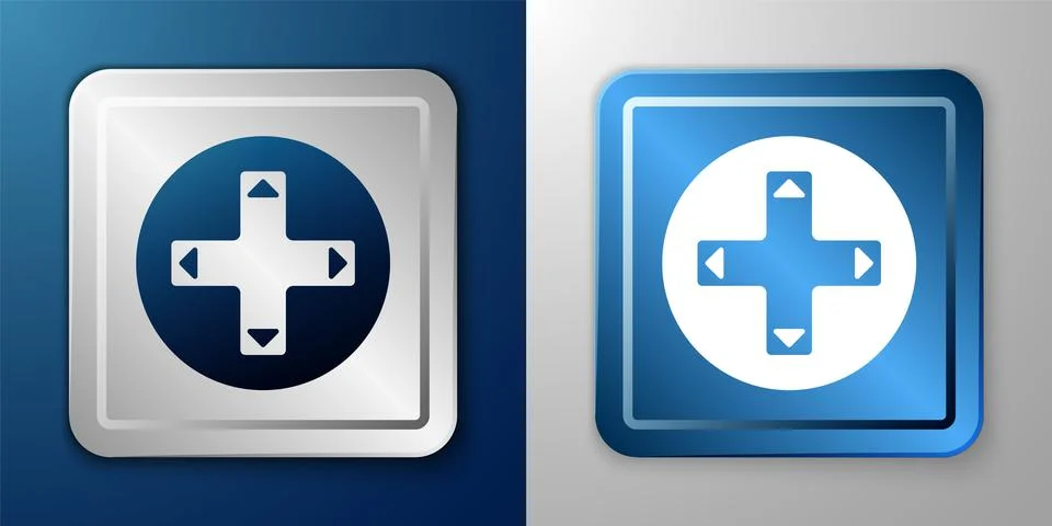White Game controller or joystick for game console icon isolated on blue and Illustrazione stock