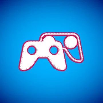 White Game controller or joystick for game console icon isolated on blue Stock Illustration