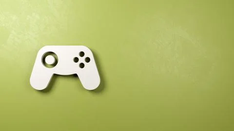 White Gamepad Controller 3D Symbol Shape on a Green Wall with Copy Space 3D I Stock Illustration
