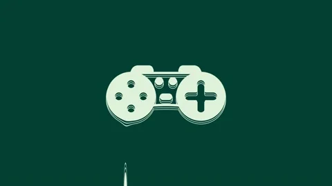 White Gamepad icon isolated on green background. Game controller. 4K Video Stock Footage 236029625