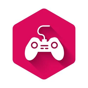 White Gamepad icon isolated with long shadow background. Game controller. Pin Illustrazione stock
