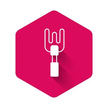 White Garden rake icon isolated with long shadow background. Tool for Stock Illustration