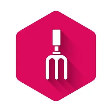 White Garden rake icon isolated with long shadow. Tool for horticulture, ag.. Stock Illustration