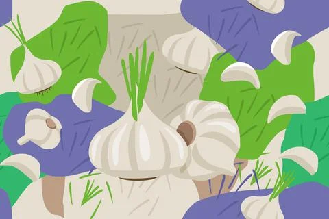 White Garlic elements seamless pattern abstract vector design background for  Stock Illustration