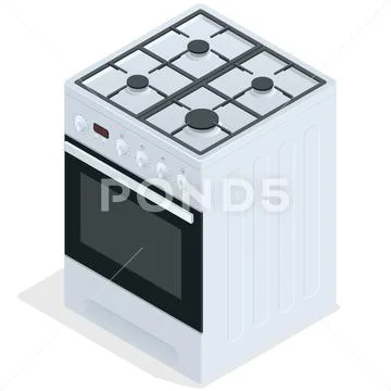 White gas stove. Free standing cooker.Vector 3d flat isometric illustration Stock Illustrationen
