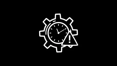 White Gear Icon with a Clock and Triangle on a Black Background Stock-Footage 339713306