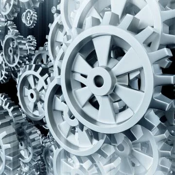 White gears and cogs macro Illustrazione stock