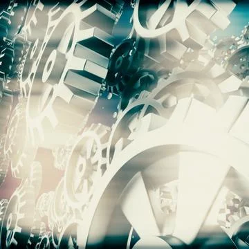 White gears and cogs macro Stock Illustration