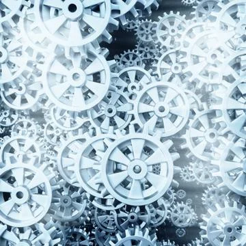 White gears and cogs macro Illustrazione stock