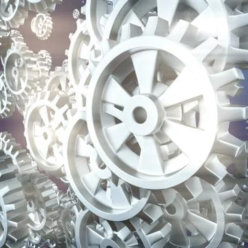 White gears and cogs macro Stock Illustration