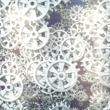 White gears and cogs macro Stock Illustration