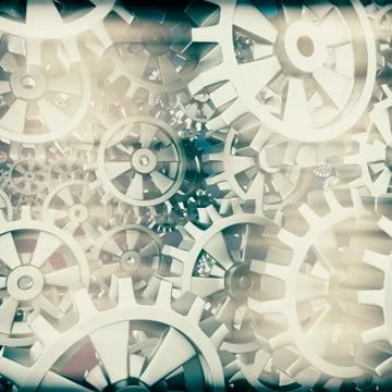 White gears and cogs macro Illustrazione stock