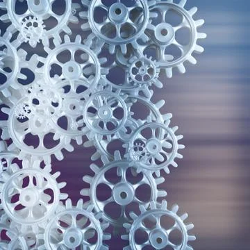 White gears and cogs macro Illustrazione stock