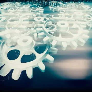 White gears and cogs macro Stock Illustration