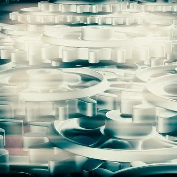 White gears and cogs macro Stock Illustration