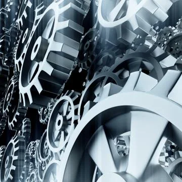 White gears and cogs macro Stock Illustration