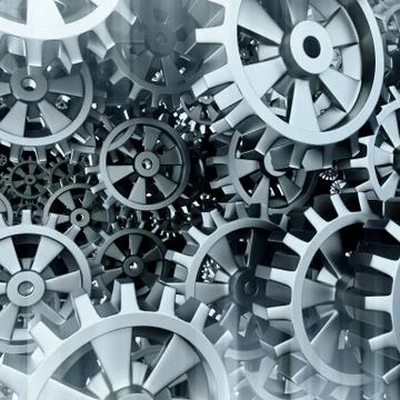 White gears and cogs macro Stock Illustration