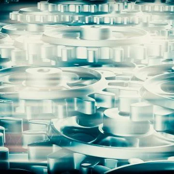 White gears and cogs macro Stock Illustration