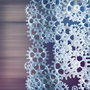 White gears and cogs macro Stock Illustration