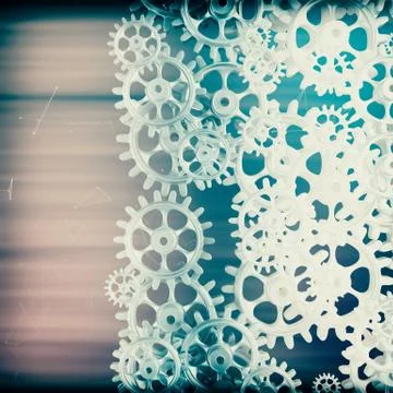 White gears and cogs macro Stock Illustration
