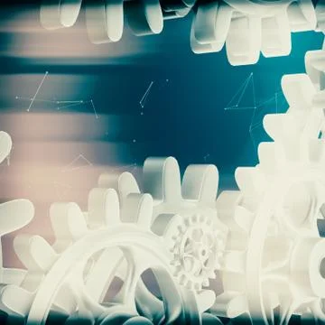 White gears and cogs macro Stock Illustration